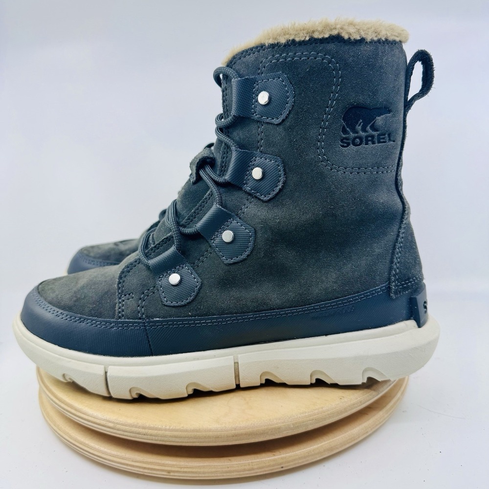Sorel Explorer II Joan Waterproof Boots Womens 7 Gray Suede Fleece Winter Shoes
